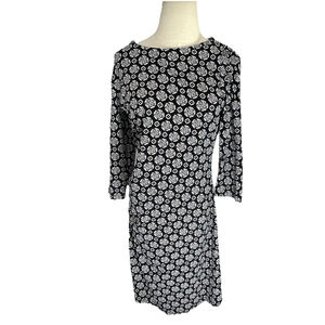 J McLaughlin Catalina Cloth Dress Sz Medium 3/4 Sleeve Ruched Side Black Gray